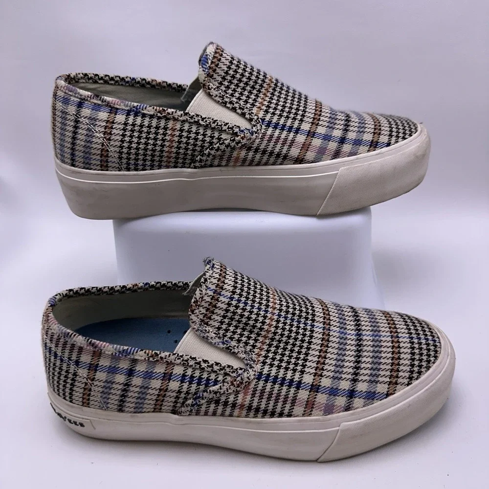 SeaVees Plaid Baja Canvas Slip-On Platform Women US 8.5 Flannel Slip On